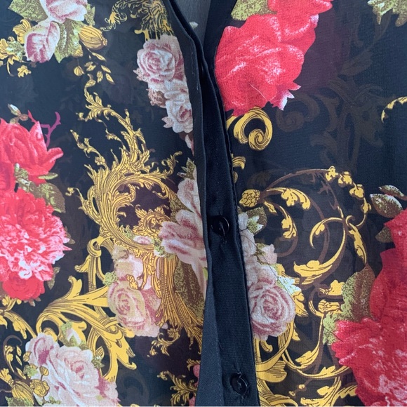 Cynthia Rowley Sheer Rose Floral & Black Blouse - Picture 2 of 10